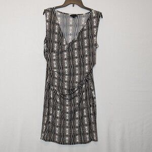Women's WORTHINGTON Black/Tan Print Faux Wrap Sleeveless Sheath Dress; Size L